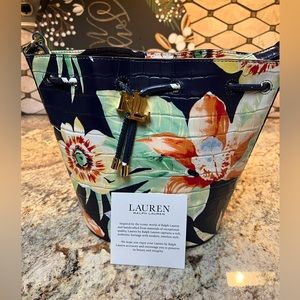 NWOT… Tropical Floral Motif w/Andie Drawstring Bag. Crocodile embossed Leather.